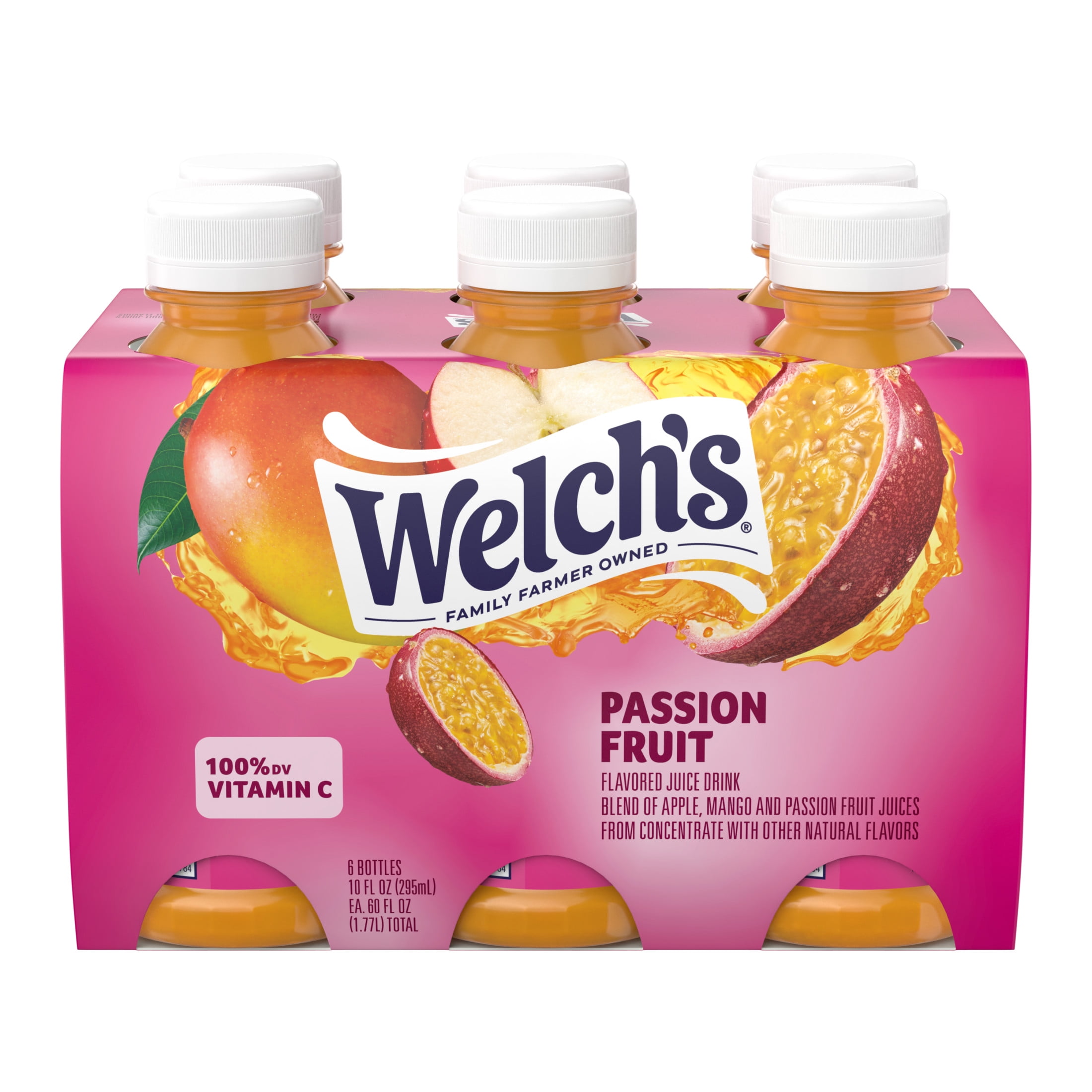 (4 pack) Welch's Passion Fruit Juice Drink, 10 fl oz On-the-Go Bottle (Pack of 6)