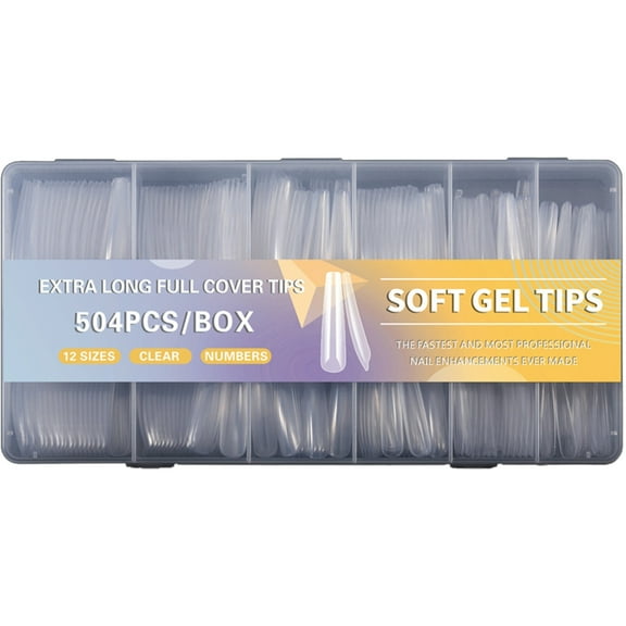 504x Extra Long Full Cover Tips Soft Gels Tips Clear Ballerinas False Nails