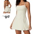 thumbnail image 1 of Vestido deportivo 2 en 1 con dobladillo dividido para mujer, vestidos con sujetador y pantalones cortos incorporados, vestido de tenis sin espalda con tirantes finos sin mangas, 1 of 6