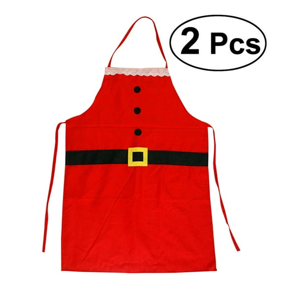 KALLORY 2Pcs Childrens Aprons for Cooking Girls Red Fiber Cloth Baking Christmas Holiday