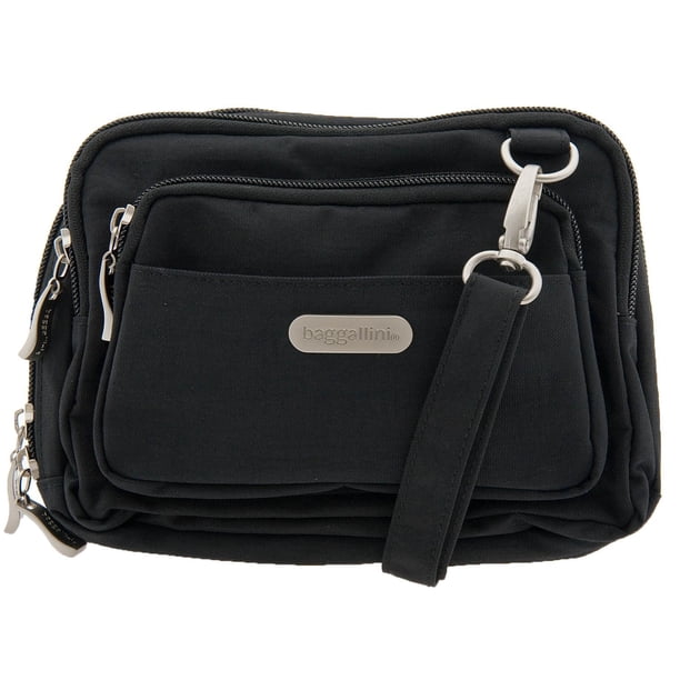 Baggallini - Cinturón bandolera convertible con triple cierre, ligera, resistente al agua, Negro/Arena, Talla unica