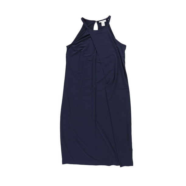 bar III Vestido recto con envoltura sintética para mujer, azul, pequeño