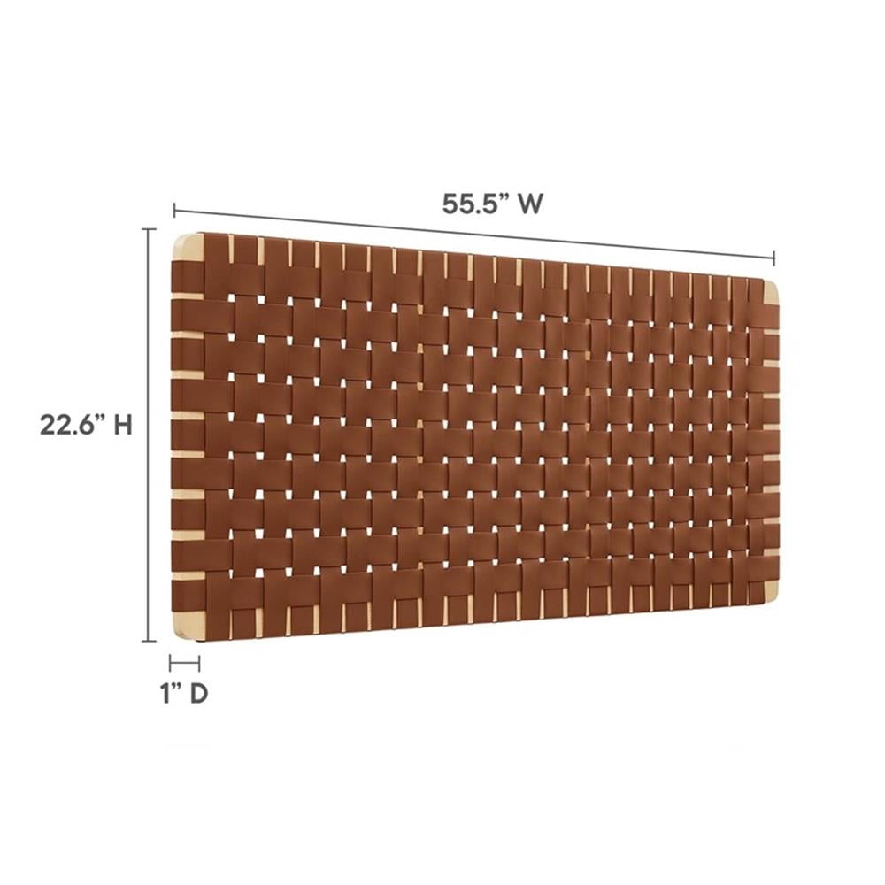 Pemberly Row Weave Vegan Leather Full Headboard in Natural Brown