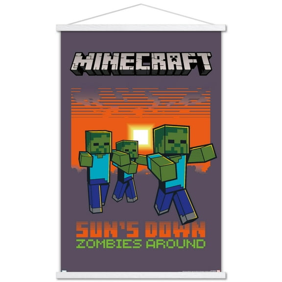 Minecraft - Zombies Around Wall Poster with Wooden Magnetic Frame, 22.375" x 34"