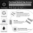 thumbnail image 3 of Uxcell M3 x 10 mm Flat Head Socket Cap Screws, 100 Pack 304 Stainless Steel 18-8 Machine Screws Flat Countersunk Bolts, 3 of 7