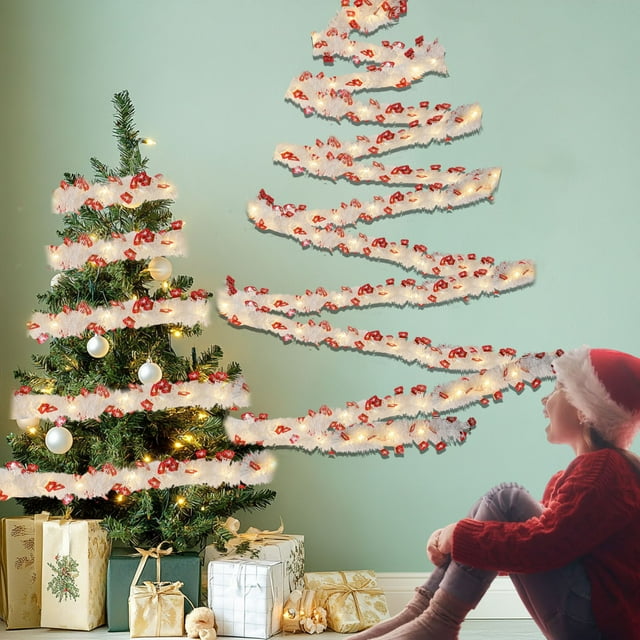 Cinta de Flores para Colgar En El Árbol de Navidad, 3 M, de Plástico Blanco | Decoración Festiva para Ventanas | Guirnalda Navideña para Barandillas de Escaleras | Decoración Navideña Reutilizable