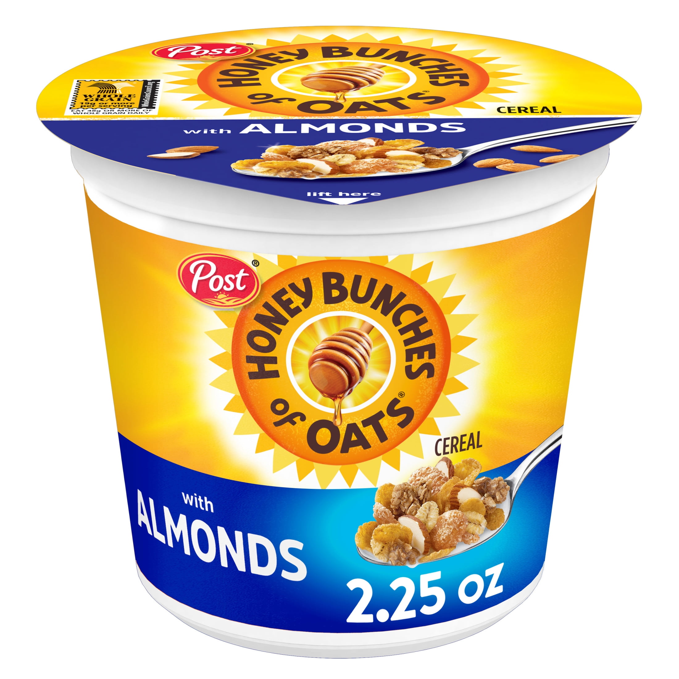 (12 pack) Post Honey Bunches of Oats with Almonds Breakfast Cereal, Crunchy 2.25 oz Cereal Cup