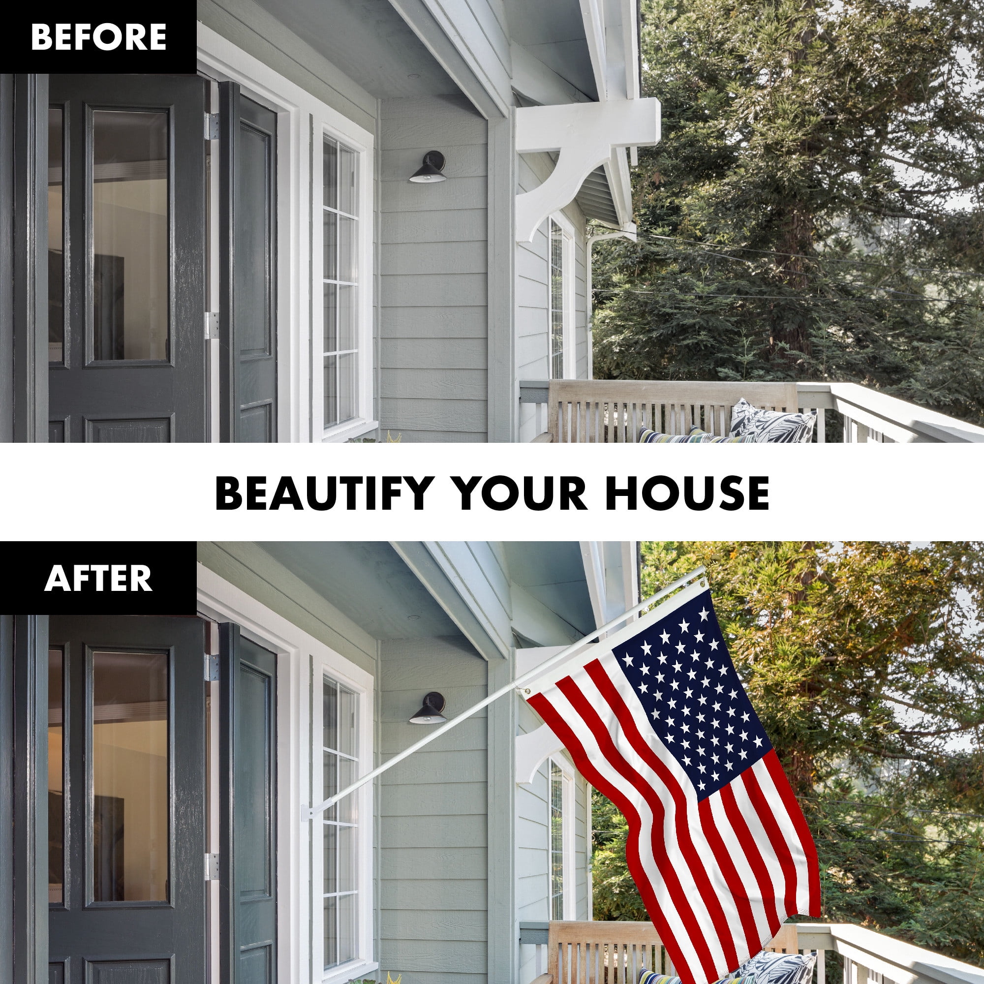 G128 Combo Pack: 5 Ft Tangle Free Aluminum Spinning Flagpole (White) & American USA Flag 2x3 Ft, LiteWeave Pro Series Printed 150D Polyester | Pole with Flag Included
