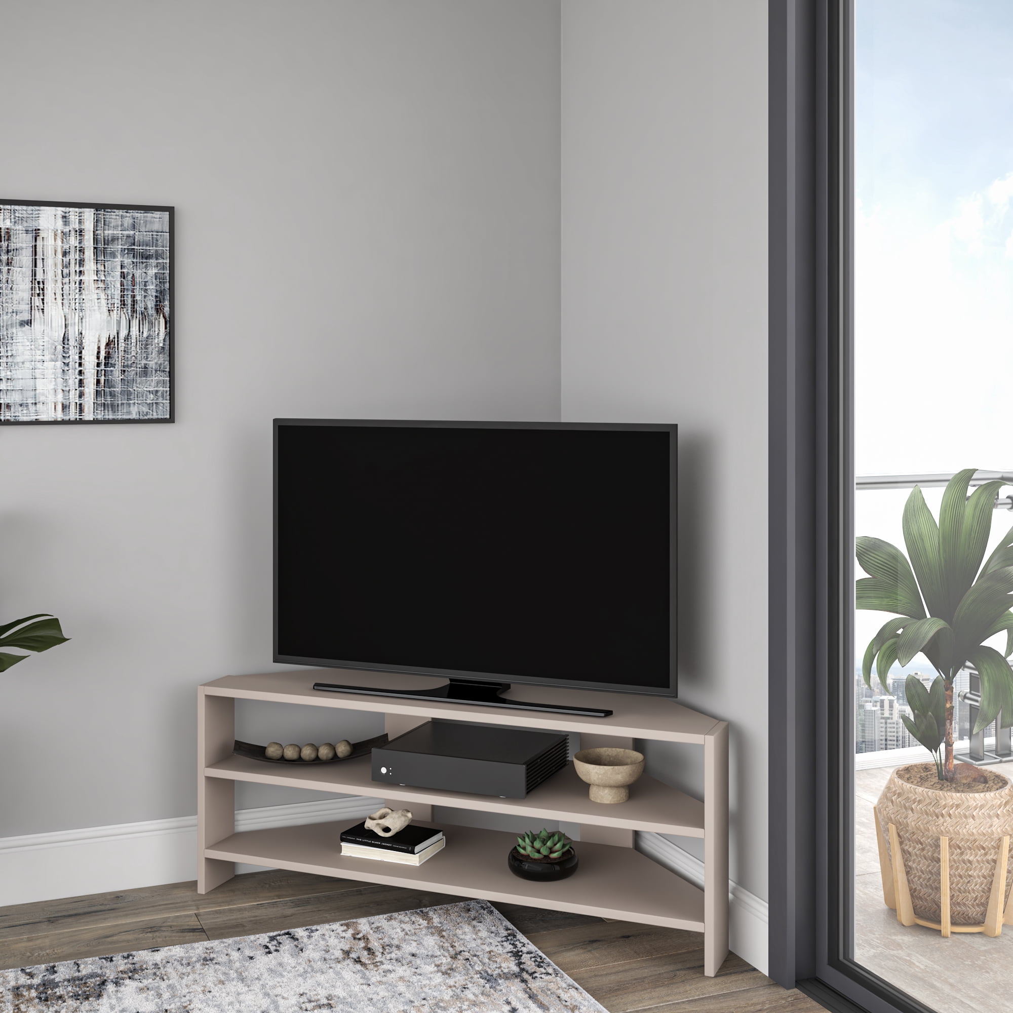 Ada Home Decor Furniture for TVs up to 48" 2 Tier Open Shelf Light Mocha Terry Modern TV Stand