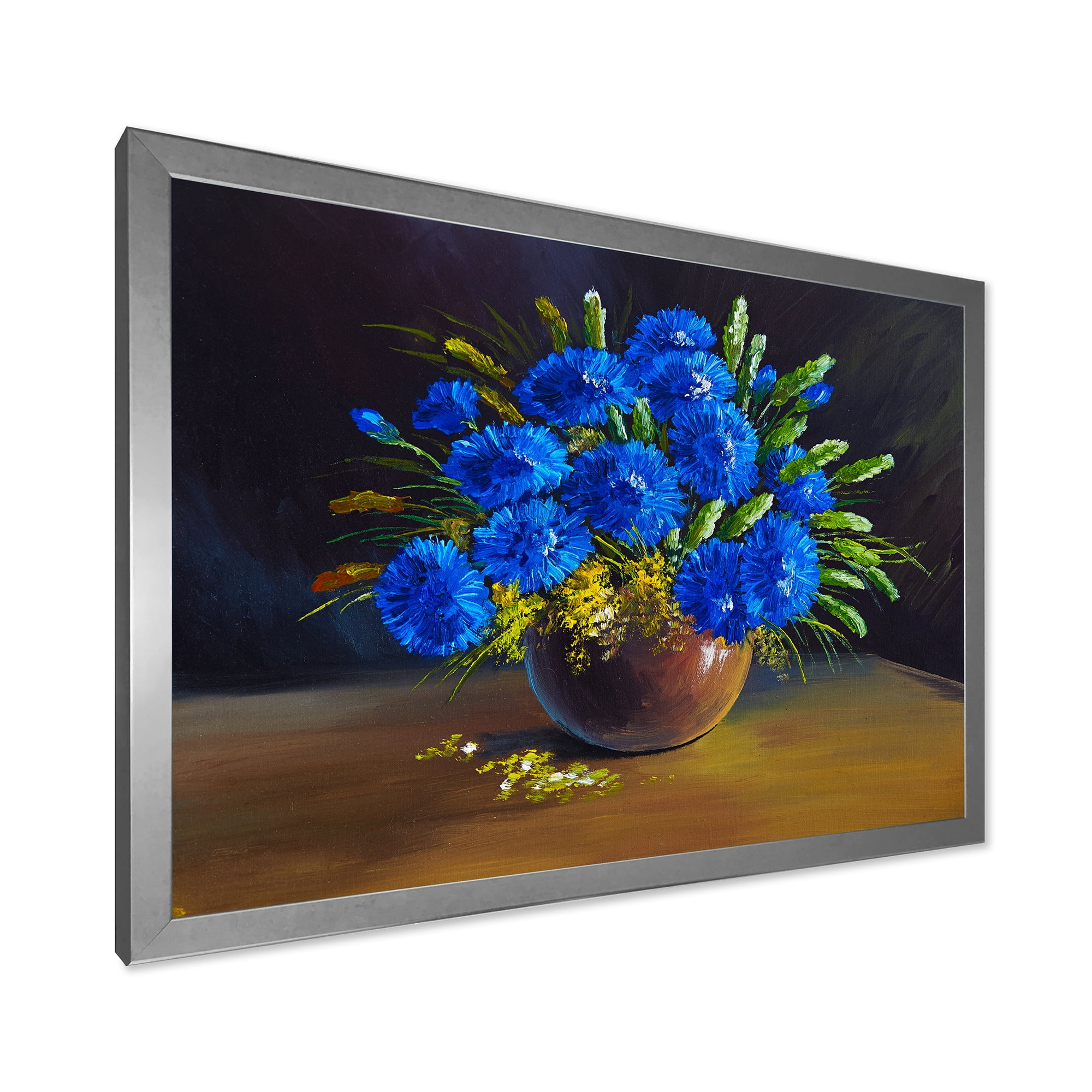 Designart 'Still Life A Bouquet Of Blue Wildflowers In Vase' Traditional Framed Art Print