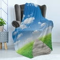 thumbnail image 4 of Country Soft Flannel Fleece Blanket, Pathway Towards Meadow Rural Countryside Miracle Supernatural Sky with Clouds, Cozy Plush for Indoor and Outdoor Use, 50" x 60", Blue Green Brown, by Ambesonne, 4 of 5