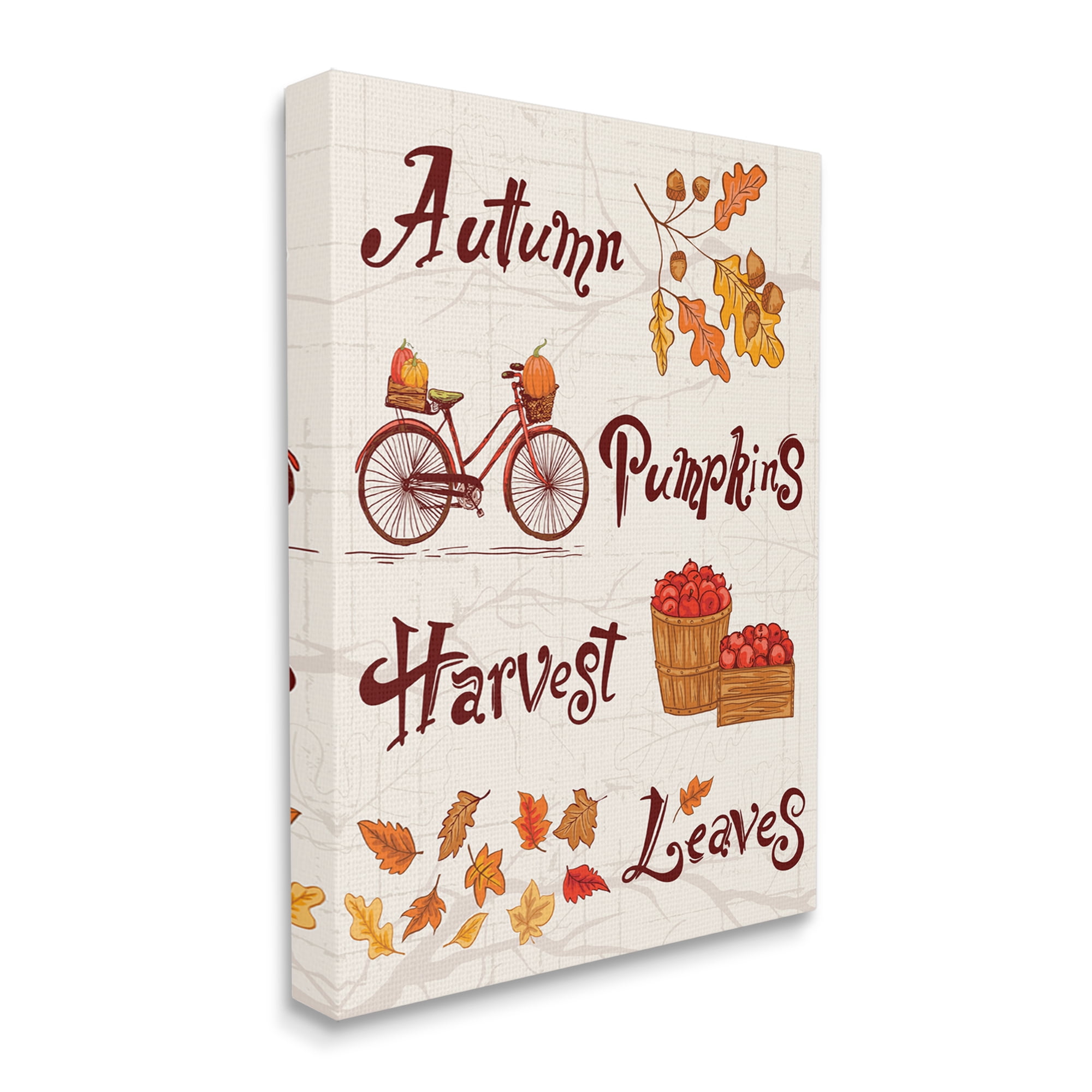 Stupell Industries Autumn Pumpkins Harvest Leaves Botanical & Floral Painting Gallery Wrapped Canvas Art Print Wall Art, 36 x 48