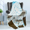 thumbnail image 4 of Seagulls Soft Flannel Fleece Blanket, Gulls Resting on Wooden Pillars Grungy Sketched Print with Abstract Backdrop, Cozy Plush for Indoor and Outdoor Use, 50" x 60", Blue White Brown, by Ambesonne, 4 of 5