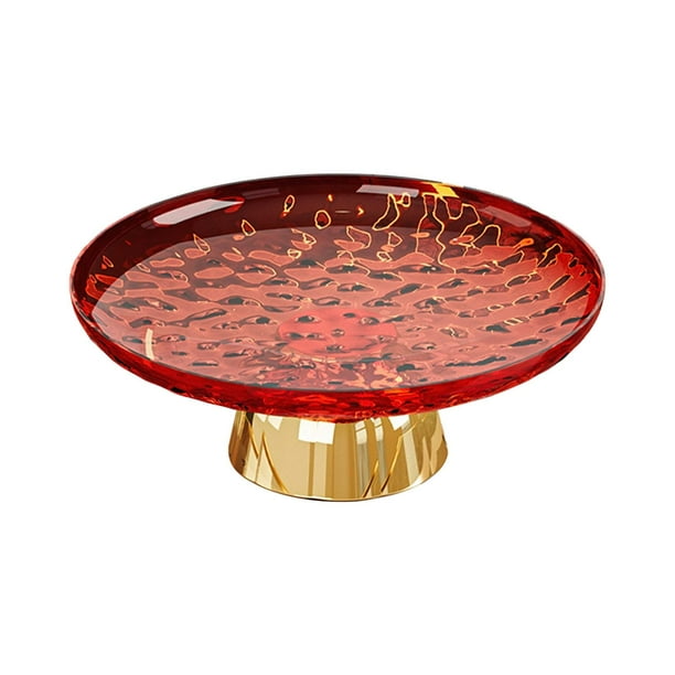 Frutero redondo con base, ideal para decorar mesa, cocina, encimera u oficina. Rojo y dorado