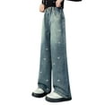 thumbnail image 4 of XXWXYD Clearence Girls Baggy Wide Leg Jeans Elastic Waist Casual Washed Denim Pants Girls Korean Style Middle And Large Children's Stylish Jeans Pants Age 5-14Y, 4 of 9