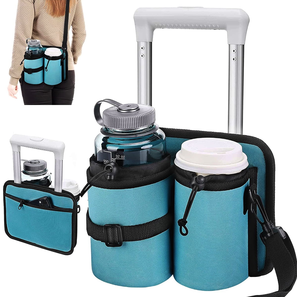 OROMYO Luggage Travel Cup Holder Free Hand Drink Caddy 2 Coffee Mugs
