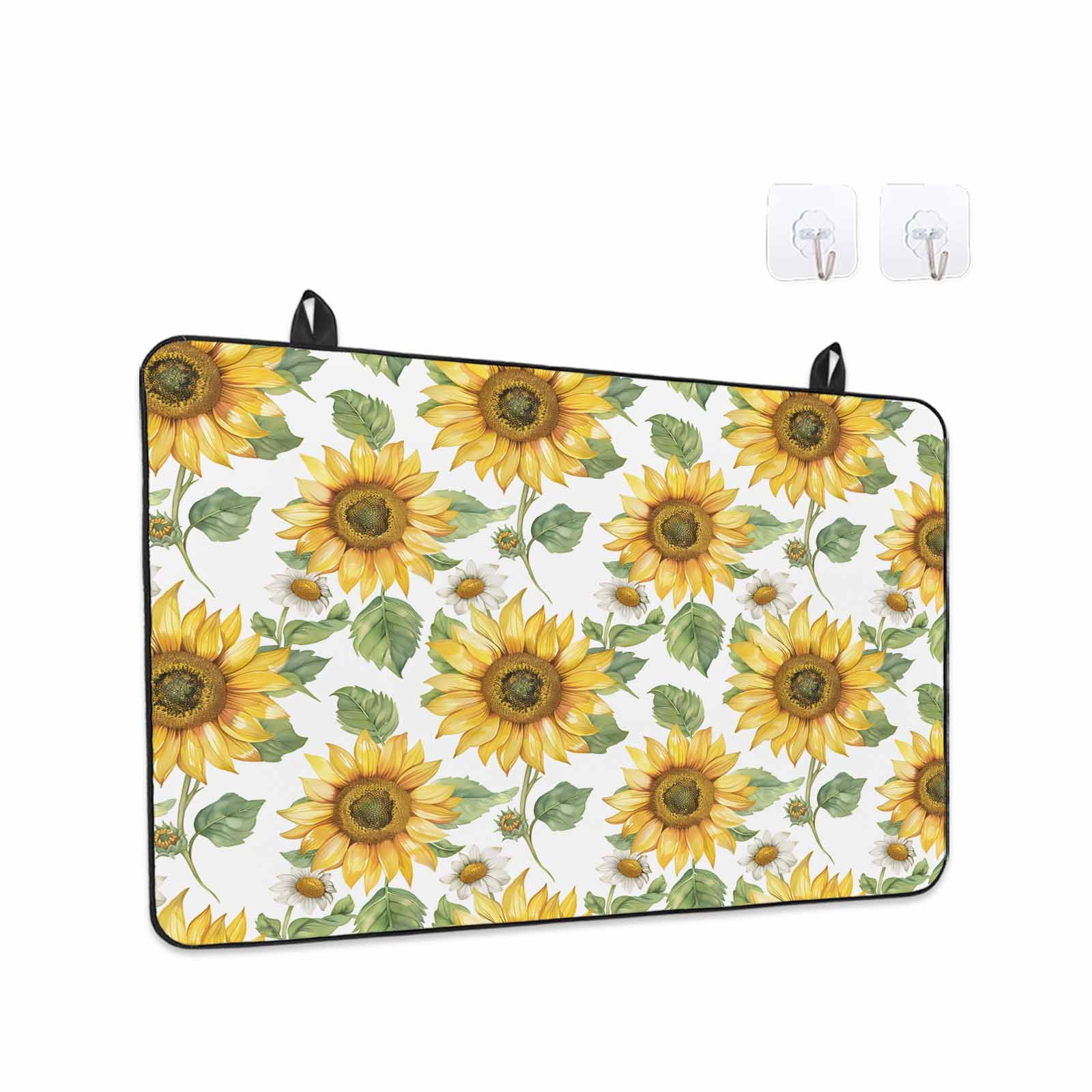 Sunflower Stove Top Cover for Electric Stove, Heat-proof & Non Slip Glass Top Stove Cover Protector, Farmhouse Watercolor Botanical Summer Kitchen Flat Cooktop Rubber Mat 24x21 Inches