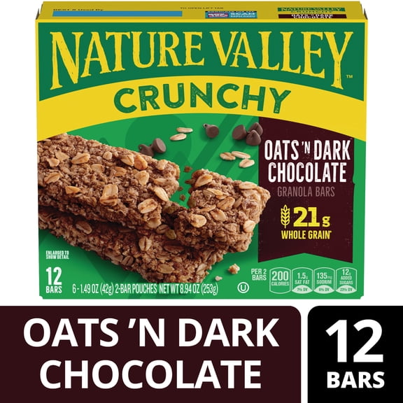 Nature Valley Crunchy Granola Bars, Oats 'n Dark Chocolate, 12 Count, 8.94 oz (6 Pouches)