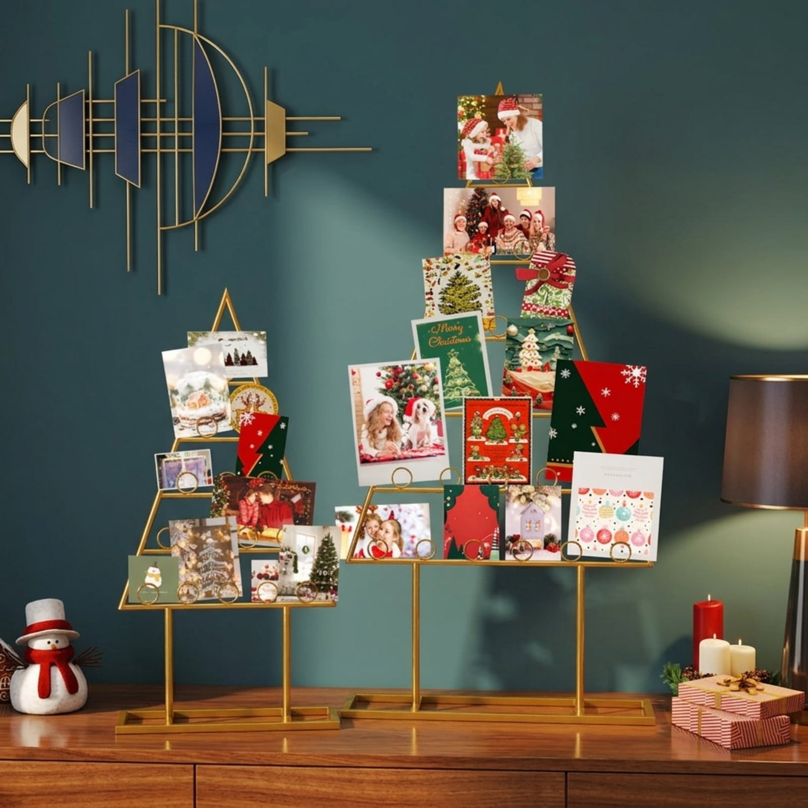 Vebreda 2 Pack Christmas Tree Card Photo Holder, 36 Round Clips Gold Metal Display Rack for Xmas Cards Pictures, Tabletop Holiday Decor for Home Office