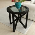 thumbnail image 2 of ZHAOXIXING Round Glass Coffee Table with Solid Wood Base, 2 of 11