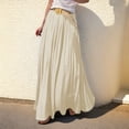 thumbnail image 5 of Boho Skirt for Women Cotton and Linen Solid Elastic Waist Midi Maxi Skirts A-line Skirt With Belt Beige M, 5 of 5