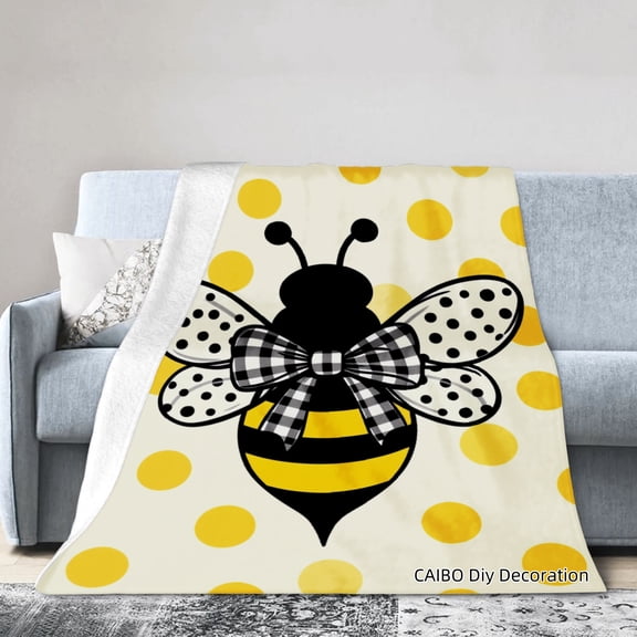 Joocar Bee Polka Dot Flannel Throw Blanket For Winter Gift Home Sofa Bed Decoration 50x60 inch