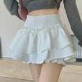thumbnail image 6 of Gfyviroh Women's Skirts Solid Color Pleated Elastic Waist Mini Skirts with Shorts Fashion Ruffled Hem Short Skirts, 6 of 6