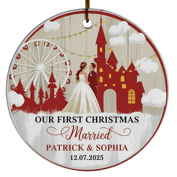 Our First Christmas Married Ornament, 1st Christmas Married Ornament Gift for Newlyweds Wedding, Custom Name Text Date Mr & Mrs Married Together Christmas Ornament 2025