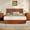 Queen + Walnut, variant on Luckynote Kind Size Bed Frame with LED Lights, Modern Wooden Corrugated Curved Lines, Convex Groove Board Design, Walnut.