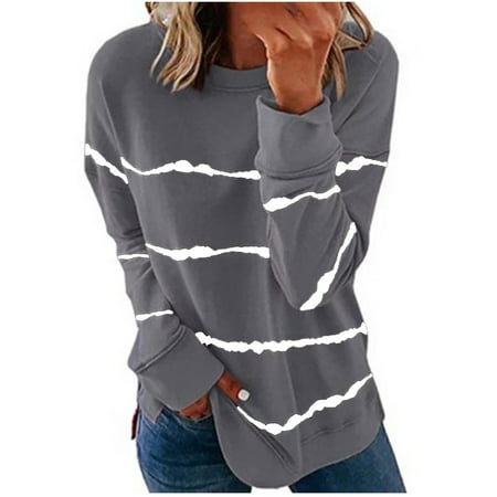 

Workout Tops for Women Vintage T Shirts for Women Fashion Woman Round Neck Long Sleeve T-Shirt Autumn Printing Loose Blouse Tops Womens Fall Tops Corset Tops for Women
