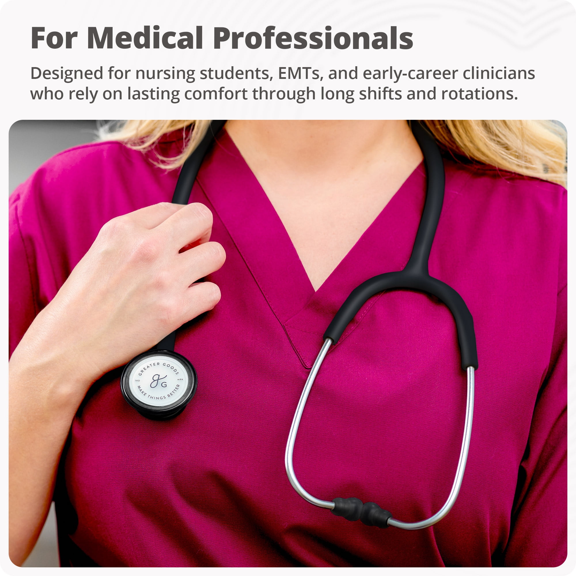 Greater Goods Dual-Head Stethoscope w Adjustable Headset, Free Replacement Ear Tips and Diaphragm