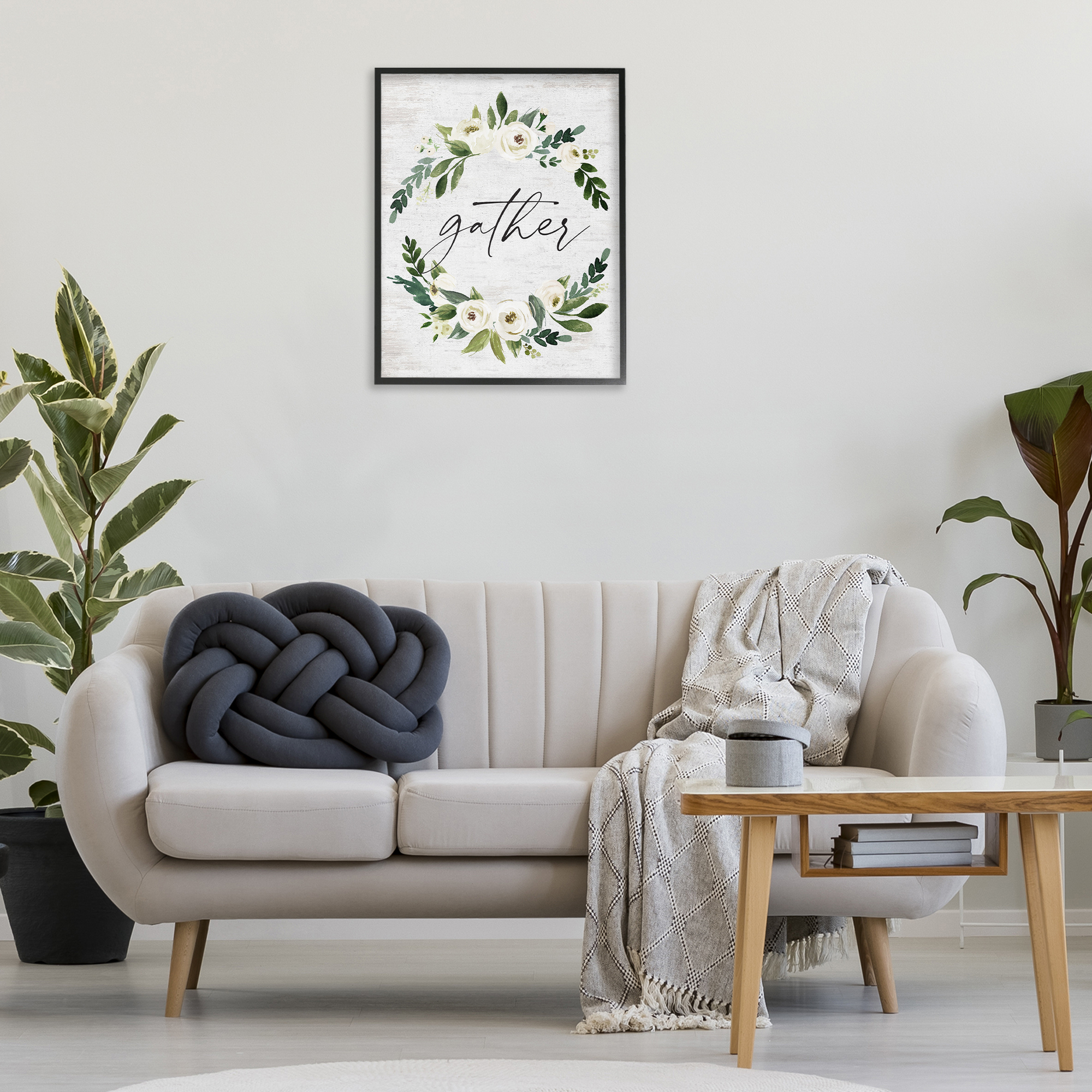 Stupell Industries Neutral Distressed Gather Botanical & Floral Painting Black Framed Art Print Wall Art, 24 x 30