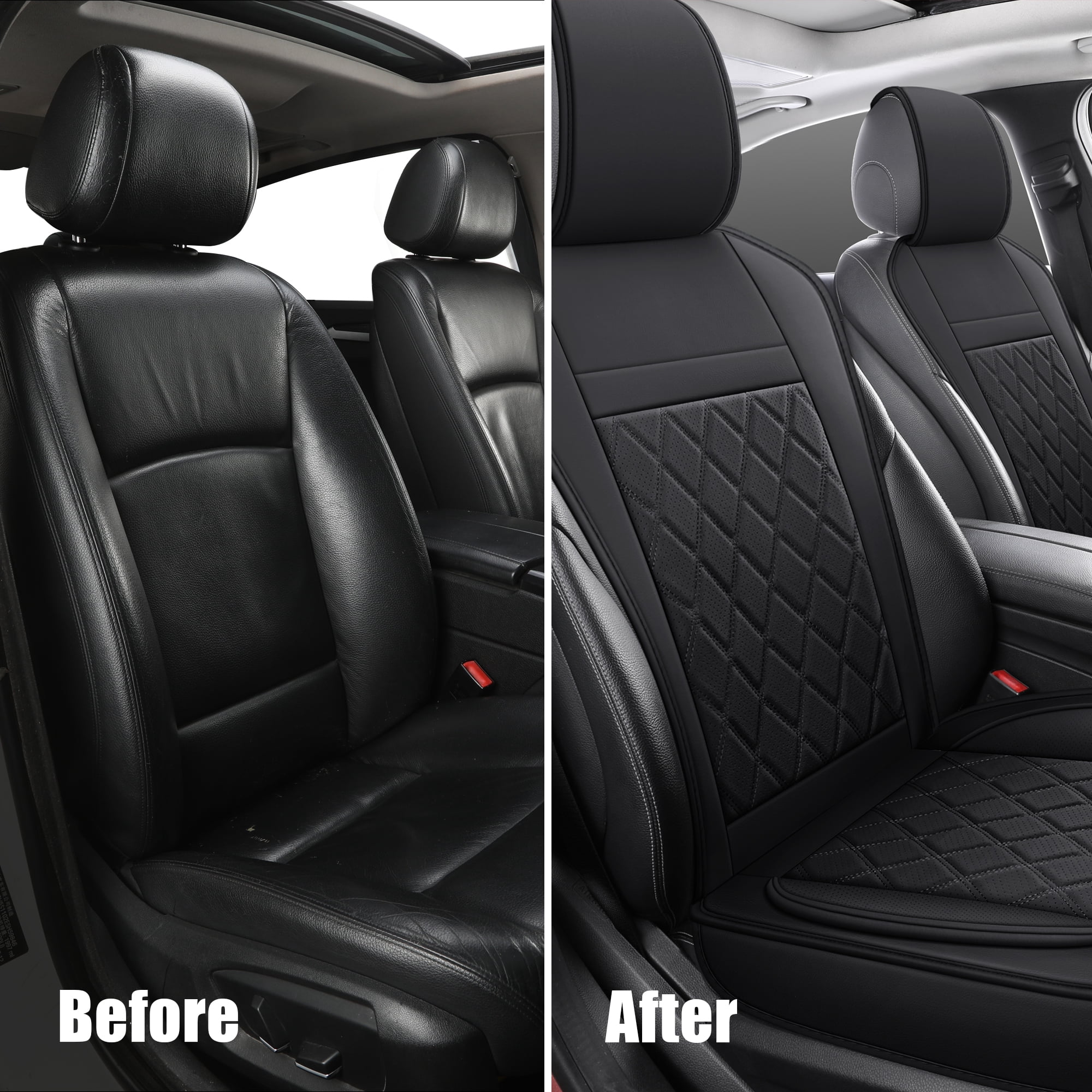 Universal Front Car Seat Covers for 2 Seats, Full Surround Protection, Luxury Black Design, Compatible with Cars SUVs Trucks, Anti-Wear Waterproof Front Seat Protector Set