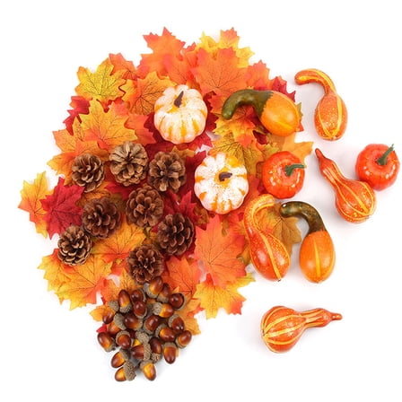 166Pcs Fall Decor Set, Mini Faux Pumpkins & Gourds with Maple Leaves,Thanksgiving Harvest Decor for Table Centerpieces, Farmhouse Tiered Tray – Realistic Autumn Props for Seasonal Displays