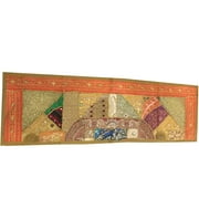 Mogul Festive Table Runner Sari Patchwork Handmade Beaded Wall Tapestry 60x18