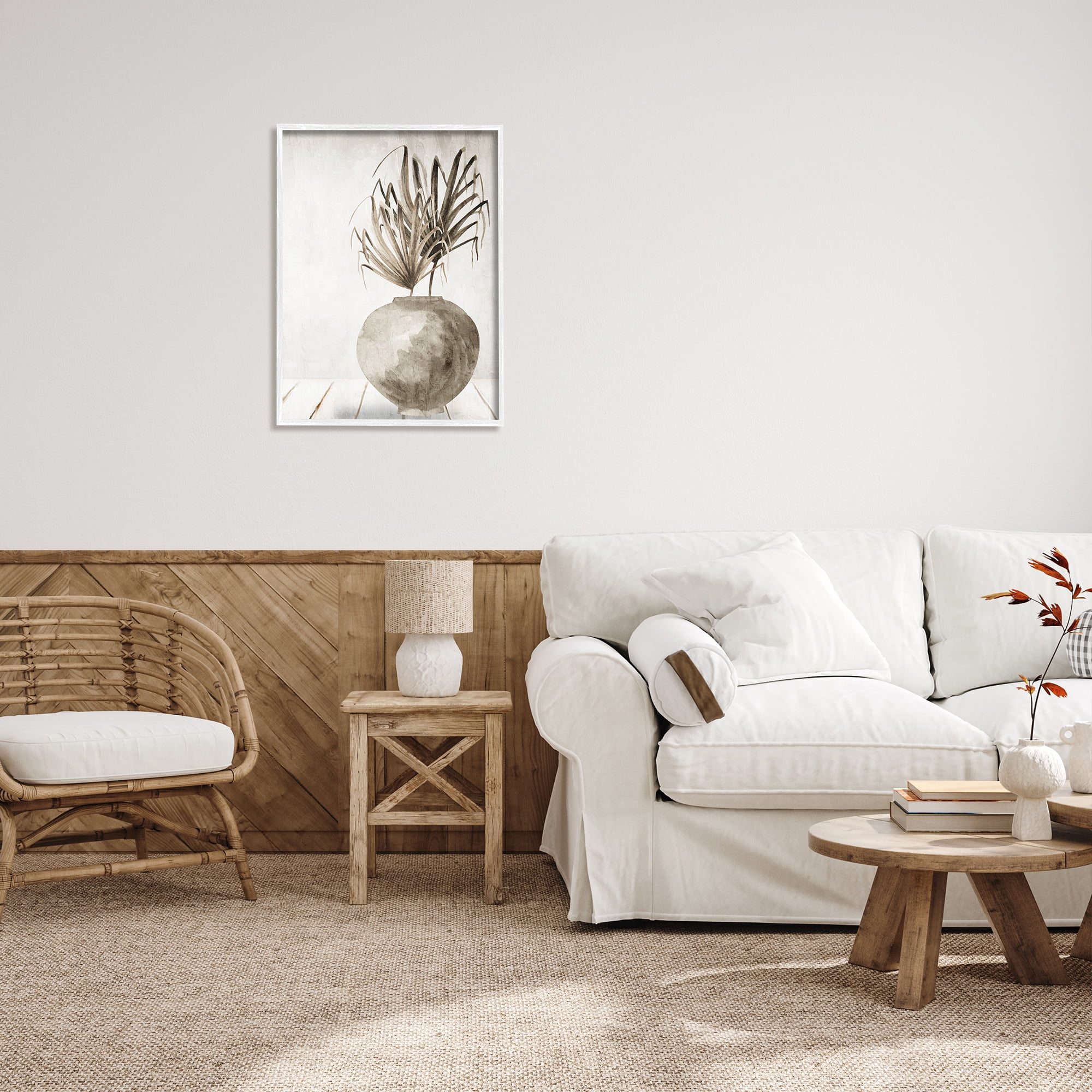 Stupell Industries Neutral Palms Still Life Botanical & Floral Painting White Framed Art Print Wall Art, 24 x 30