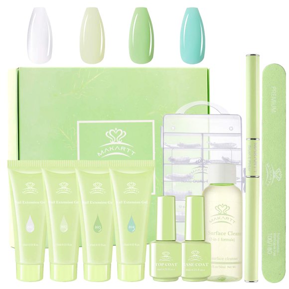 Makartt Jelly Poly Nail Gel Kit-Green Nail Extension Gel with Slip Solution All-in-One Set