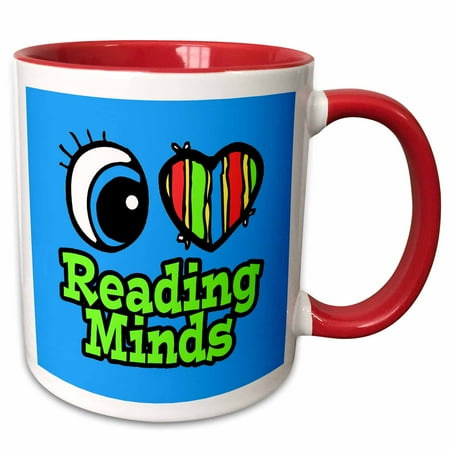 

3dRose Bright Eye Heart I Love Reading Minds - Two Tone Red Mug 11-ounce