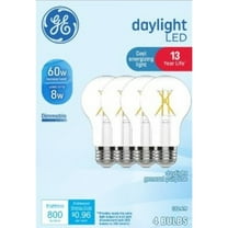 GE LED Light Bulbs, 60 Watt, Daylight, A19 Bulbs, Medium Base, Clear Finish, 13yr, 4 pack