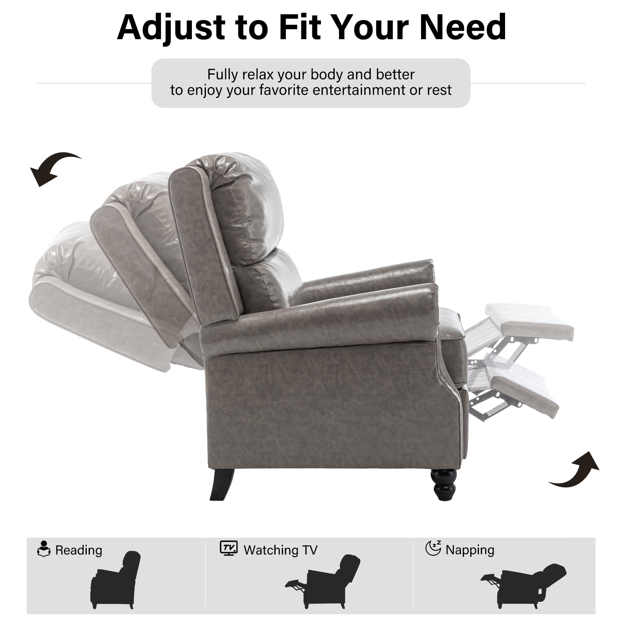 DREAMSIDEA Pushback Recliner Chair Faux Leather Wingback Chair Home Theater Single Sofa for Living Room, Gray