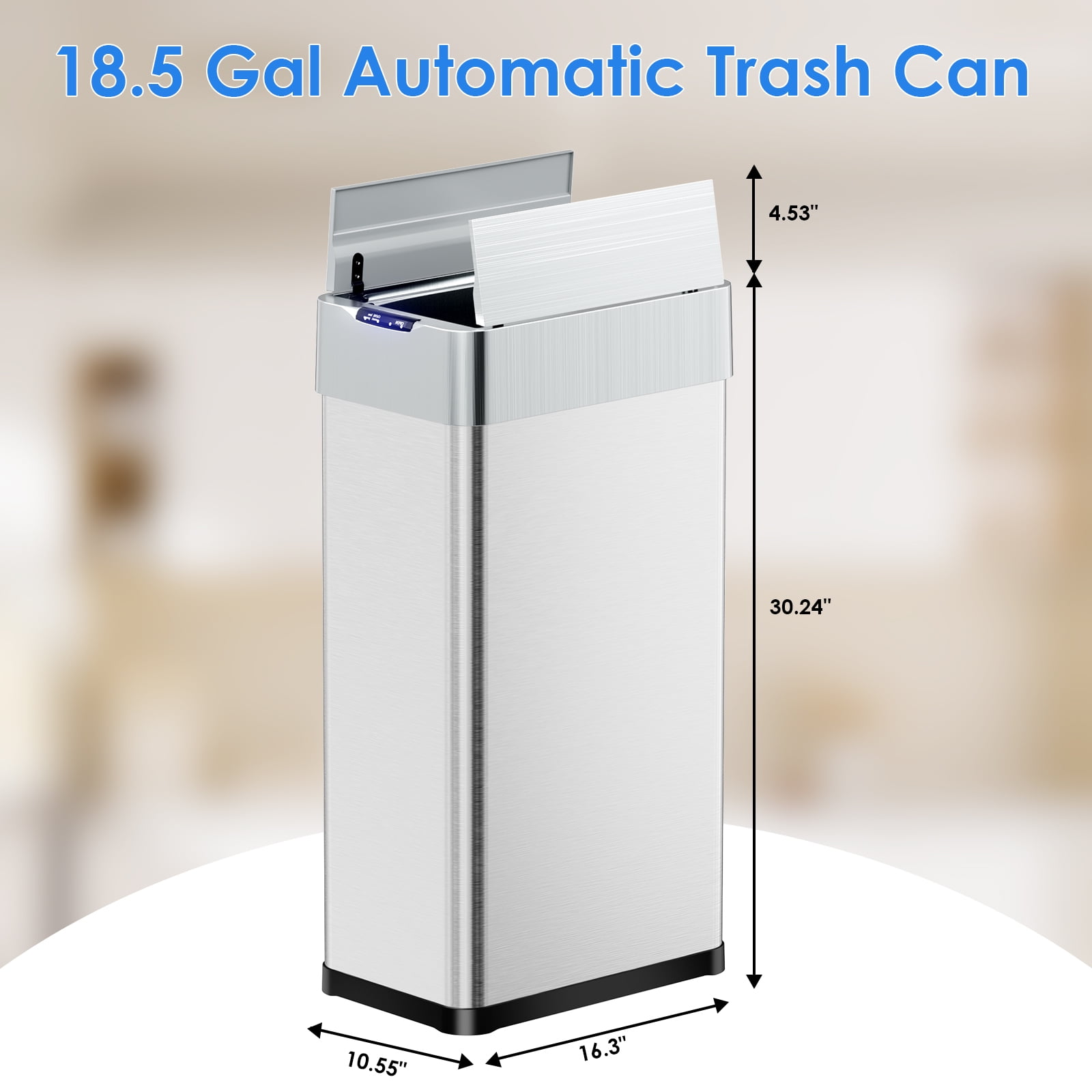 Pirecart 18.5 Gallon Automatic Trash Can, Touchless Motion Sensor Kitchen Garbage Can Stainless Steel with Lid, Silver