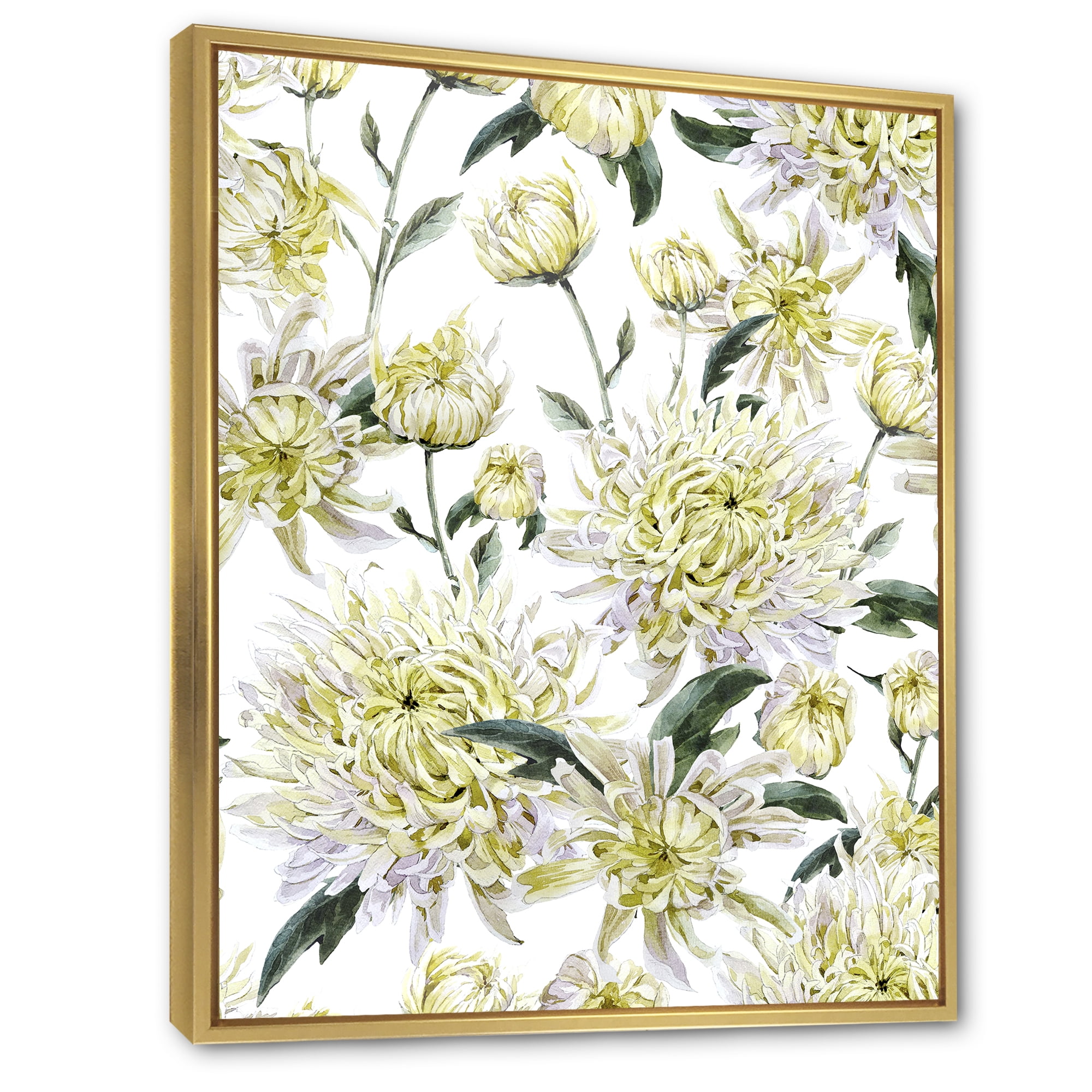 Designart 'Ancient Yellow Chrysanthemus I' Traditional Framed Canvas Wall Art Print