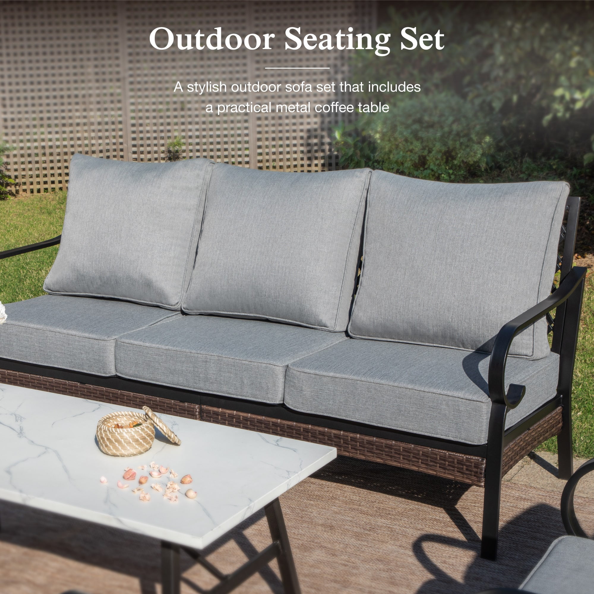 Sophia & William 5 Seat Patio Conversation Set,Outdoor Metal Furniture Sofa Set with Rocking Chairs, Gray