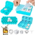 thumbnail image 1 of Ice Cube Tray,Silicone Ice Cube Molds for Freezer with Lid (Set of 4) - Sphere Ice Ball, Large Square, Diamond Cut & Hexagonal Shapes Ice Maker for Whiskey,Reusable and BPA Free, 1 of 6