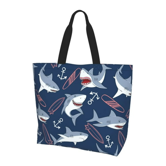Sharks Women's Tote Bags Reusable Grocery Shopping Bag Foldable for Beach Gym Work Daily Carry All