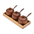 thumbnail image 4 of Tarro de especias de madera a prueba de polvo para restaurantes, cafeterías y casas de campo. tres frascos con bandeja, 4 of 9