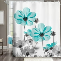 Unique Floral Shower Curtain for Bathroom Decor, Teal and Gray Daisy Flower Elegant Wildflower Design Farmhouse Shower Curtains with Hooks Set, 71x71 Inches