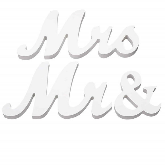 Honganda Mr Mrs Sign for Wedding Table, White Wooden Mr and Mrs Signs for Sweetheart Table,Photo Props Wedding Decoration