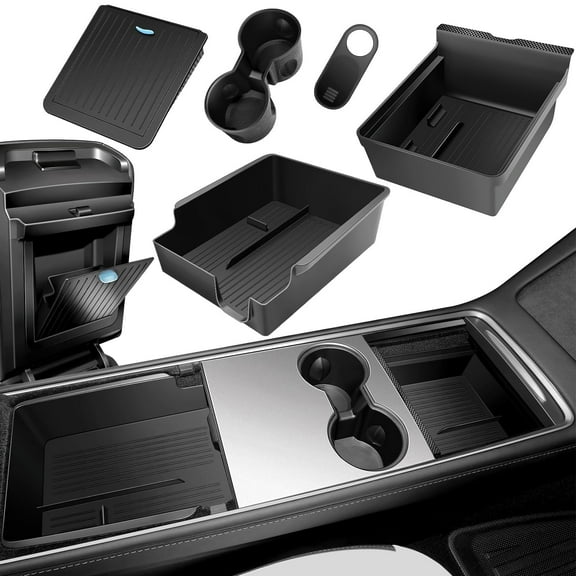XINTUO 5Pcs Tesla Model Y Center Console Organizer Tray with Armrest Drawer & Cup Holders 2021-2025(Not for Model 3 2024)