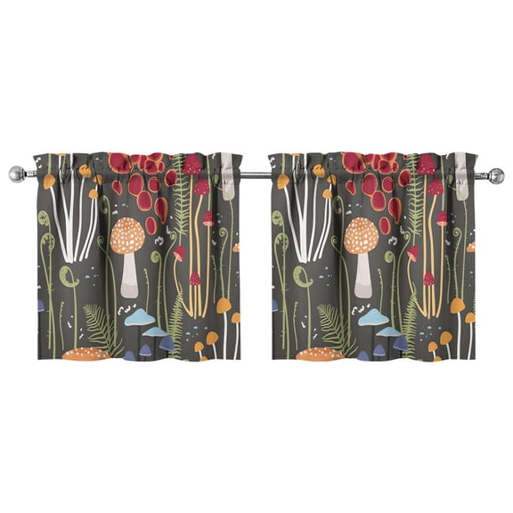 Mushroom (24) Kitchen Curtains - Vintage Tier Curtains for Bathroom Living RV Rod Pocket Window Drapes 36 Inch 2 Panels Set 27.5"x24" Window Treatment Tiers